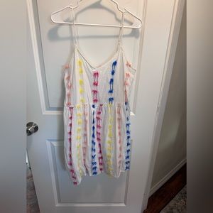 Size medium Lou and Grey white cotton dress with rainbow fringe / tassel detail